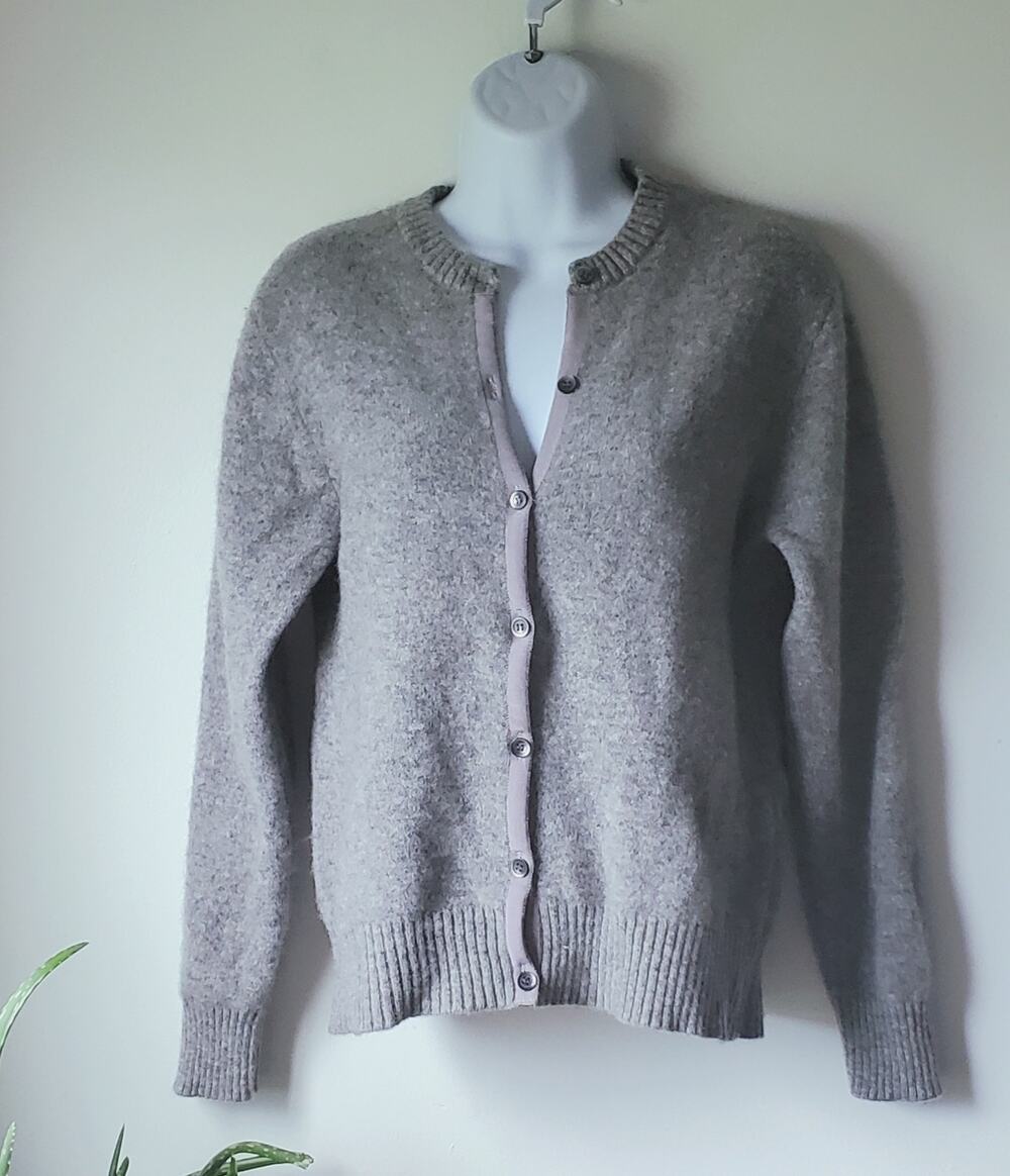 J.Crew Gray Long Sleeve Lambswool Cardigan Sweater Womens Size Large Preppy Boho